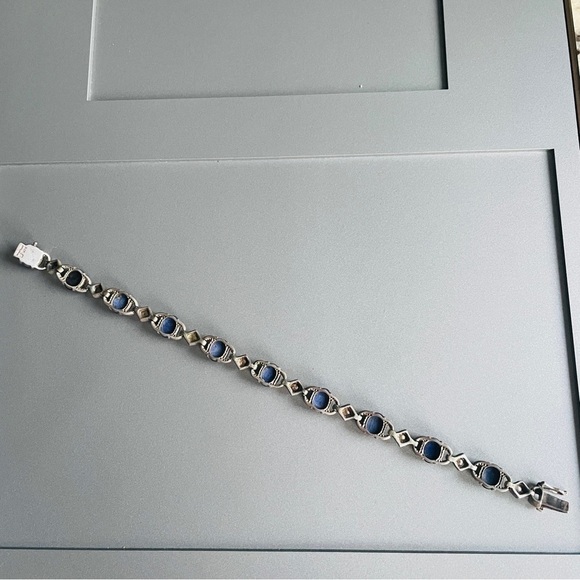 Vintage Art Deco Lapis Lazuli High Fashion Sterling Silver Bracelet - Picture 5 of 8